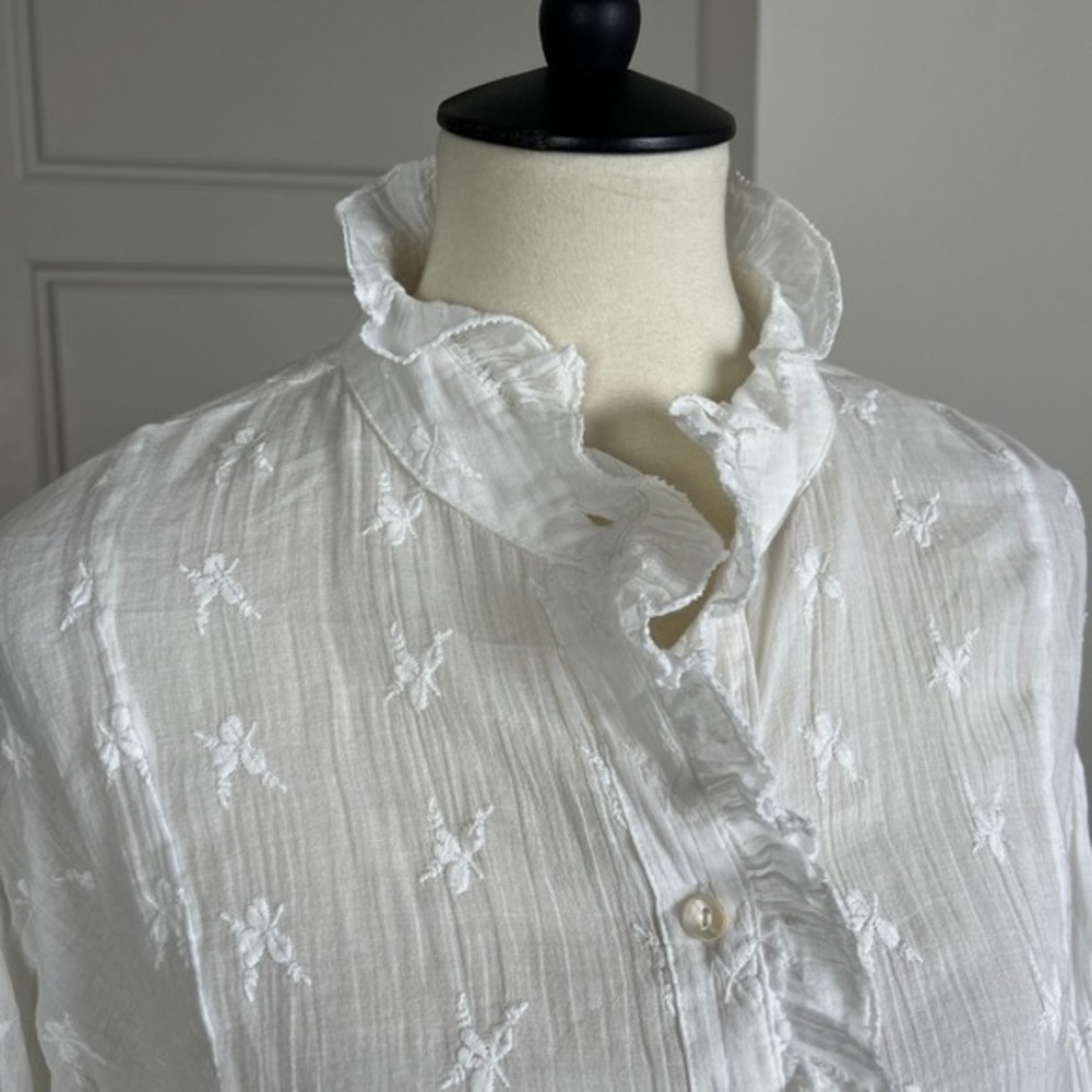 Sundance Ruffled Embroidered Sheer Cotton Gauze Coquette Top Sz S Petite *note - Picture 4 of 10